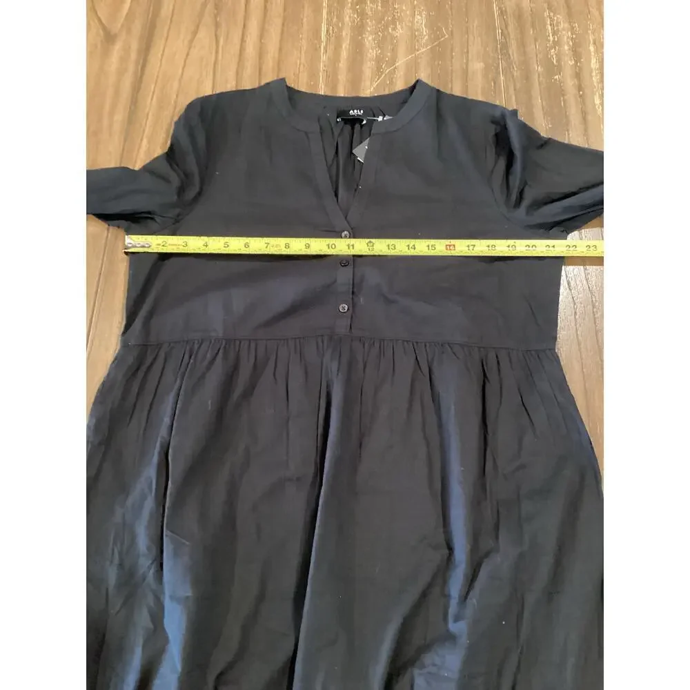 ABLE Jane Maxi Midi Dress Tiered Long Sleeve Black Cotton Fall L NWT - Picture 6 of 9